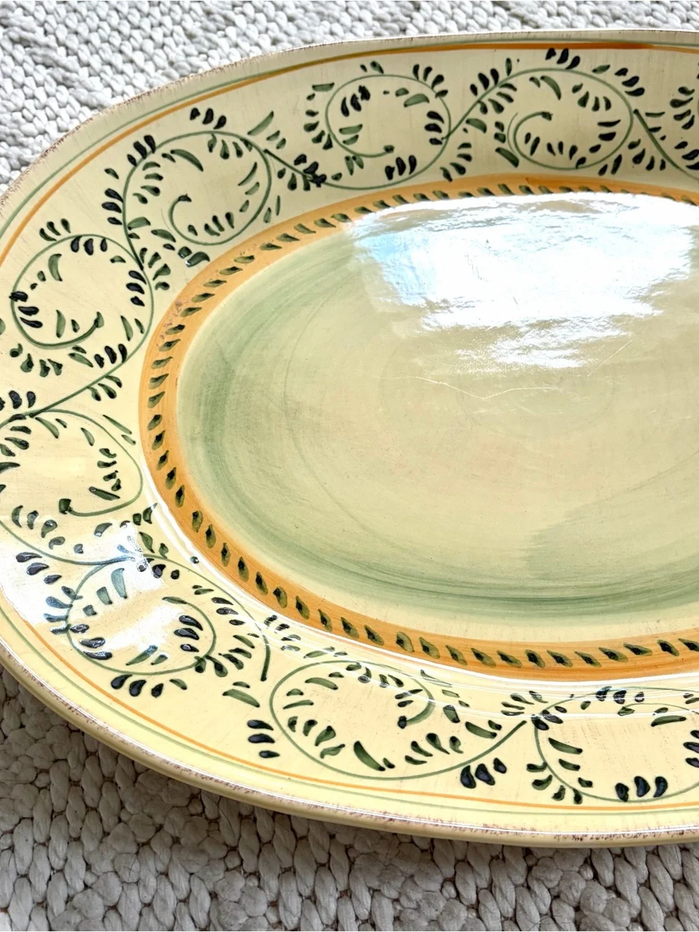 Crate & Barrel Emilia Hand-Painted Large Oval Serving Platter Made in Italy NEW